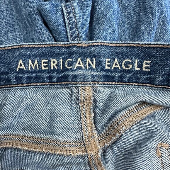 American Eagle Mom Jeans Women’s 10 Long Blue High Rise Distressed Ripped Knees - Picture 2 of 10